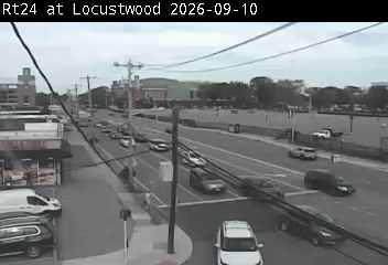 NY 24 Eastbound at Belmont Park, Locustwood Blvd.